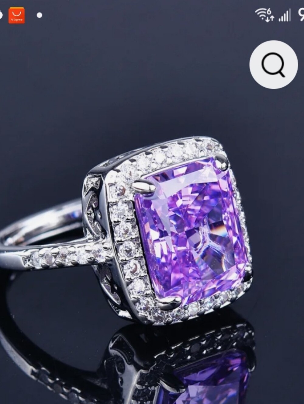 Sterling Silver Halo Ring with Purple Amethyst Square-Cut Center Stone